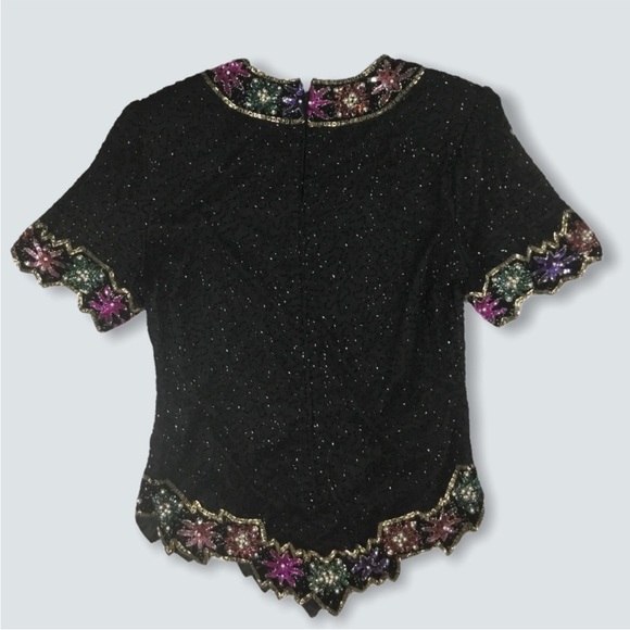 Vintage Laurence Kazar sequin and beaded silk blouse - Picture 3 of 11